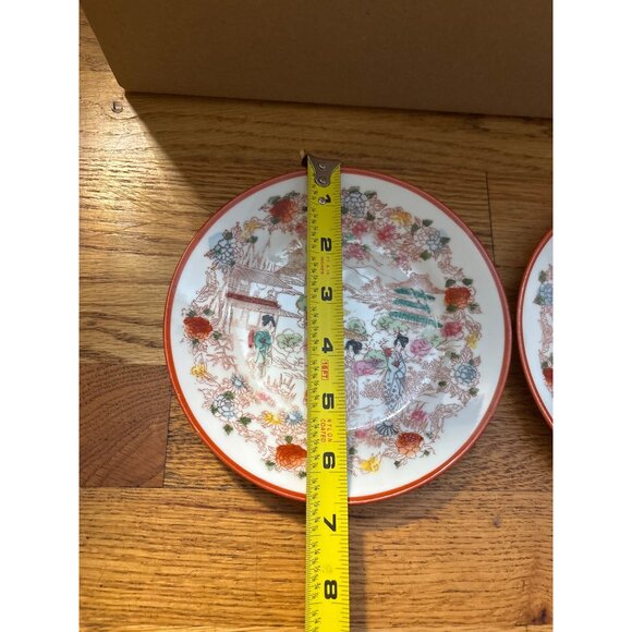 Set Of 3 Vintage Hand-Painted Japanese Porcelain Plates With Floral & Geisha Des - Picture 5 of 6